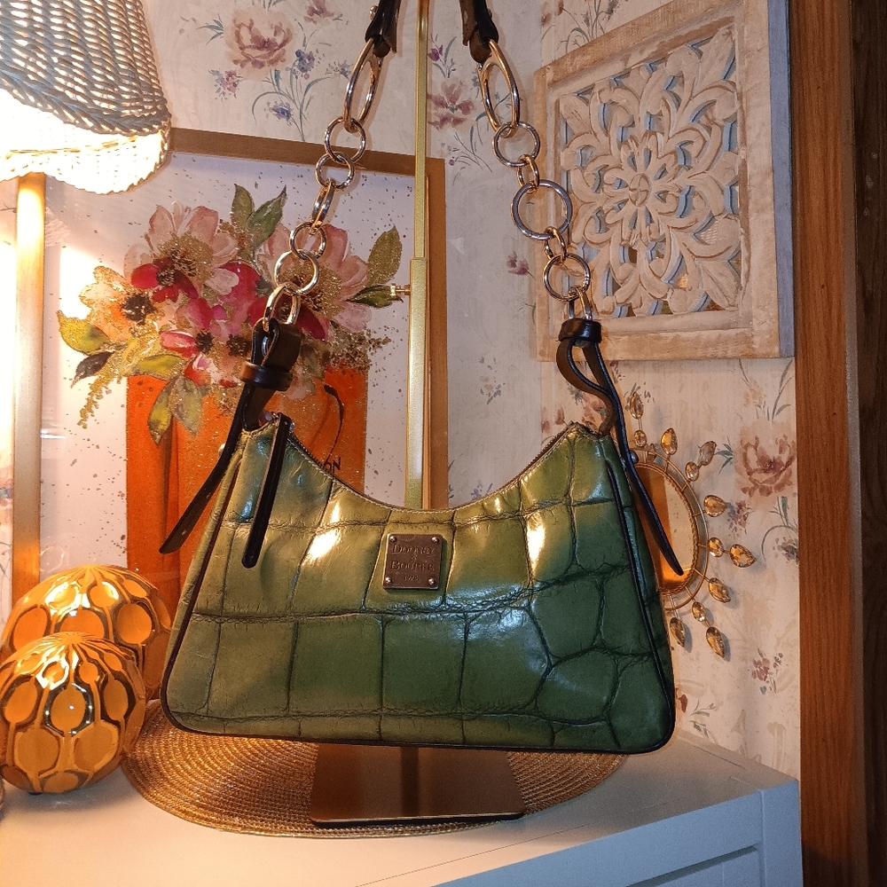 BEAUTIFUL! DOONEY & BOURKE HOBO-OLIVE GREEN CROC EMBOSSED IN THE NILE COLLECTION